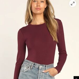 Lulu's Burgundy Long Sleeve Bodysuit